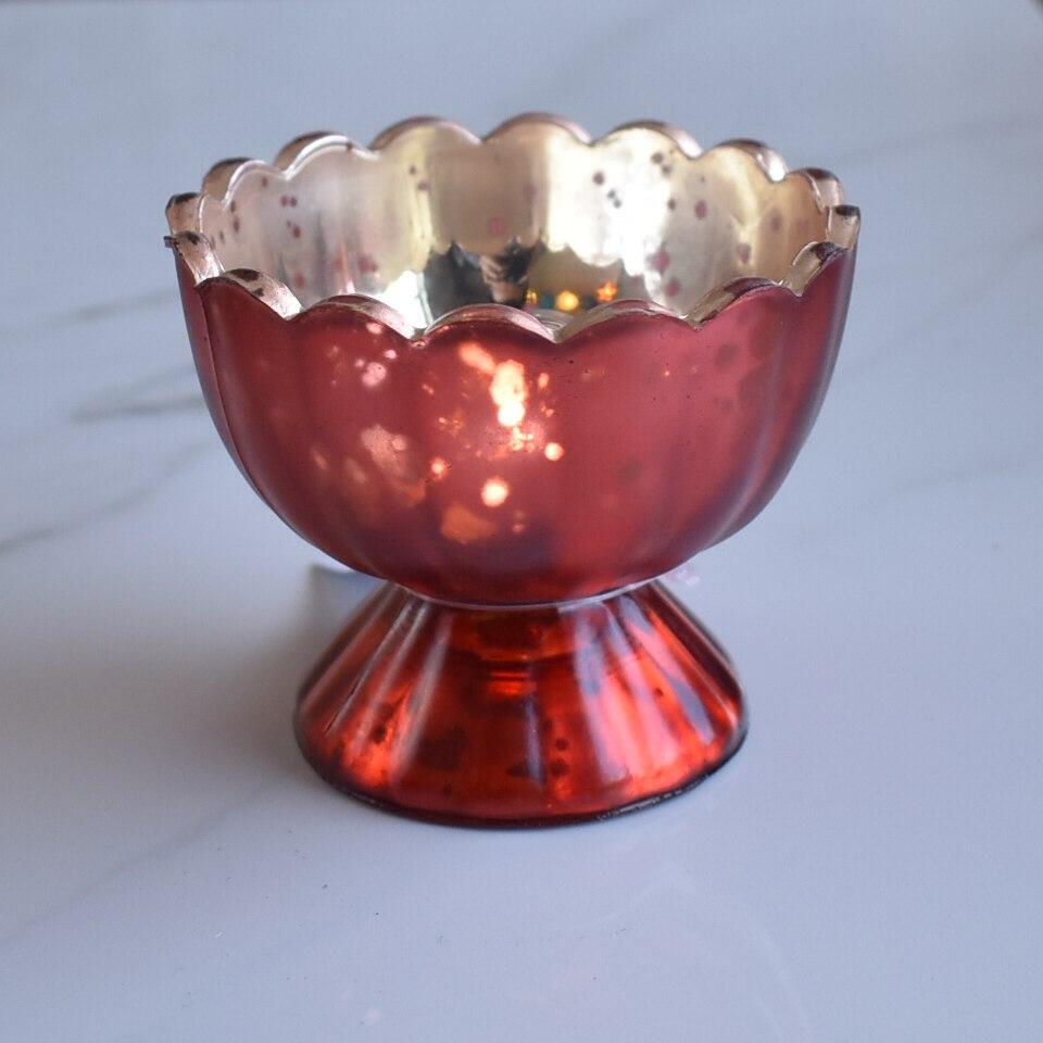 6-Pack Vintage Mercury Glass Chalice Candle Holder (3-Inch, Suzanne Design, Rustic Copper Red) - For Use with Tea Lights - For Home Decor, Parties and Wedding Decorations - Luna Bazaar | Boho &amp; Vintage Style Decor