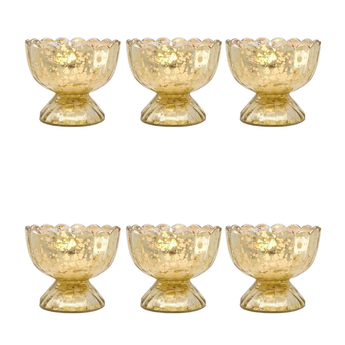 6-Pack Vintage Mercury Glass Chalice Candle Holder (3-Inch, Suzanne Design, Gold) - For Use with Tea Lights - For Home Decor, Parties and Wedding Decorations - Luna Bazaar | Boho &amp; Vintage Style Decor