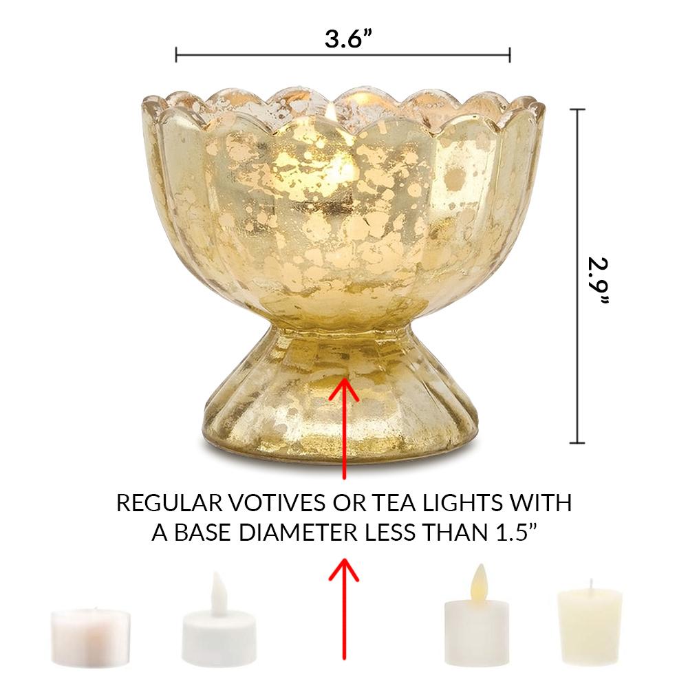 6 Pack | Vintage Mercury Glass Chalice Candle Holders (3-Inch, Suzanne Design, Sundae Cup Motif, Antique White) - For Use with Tea Lights - For Home Decor, Parties and Wedding Decorations - LunaBazaar.com - Discover. Decorate. Celebrate.