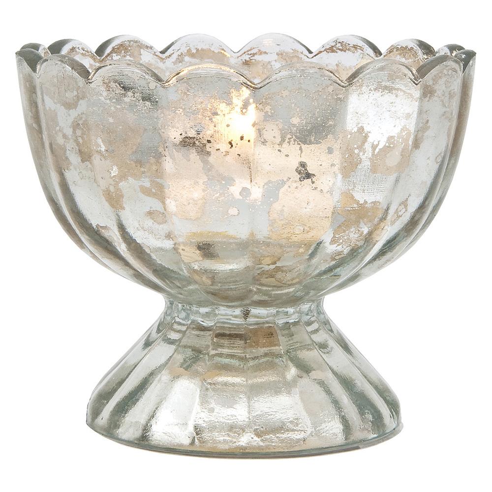 6-Pack Vintage Mercury Glass Chalice Candle Holder (3-Inch, Suzanne Design, Silver) - For Use with Tea Lights - For Home Decor, Parties and Wedding Decorations - Luna Bazaar | Boho &amp; Vintage Style Decor