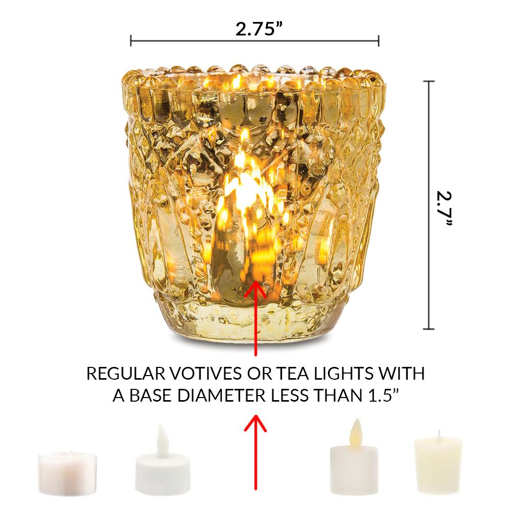 Vintage Glass Candle Holder (2.75-Inch, Lillian Design, Clear, Single) - For Use with Tea Lights - For Home Decor, Parties, and Wedding Decorations - Luna Bazaar | Boho &amp; Vintage Style Decor