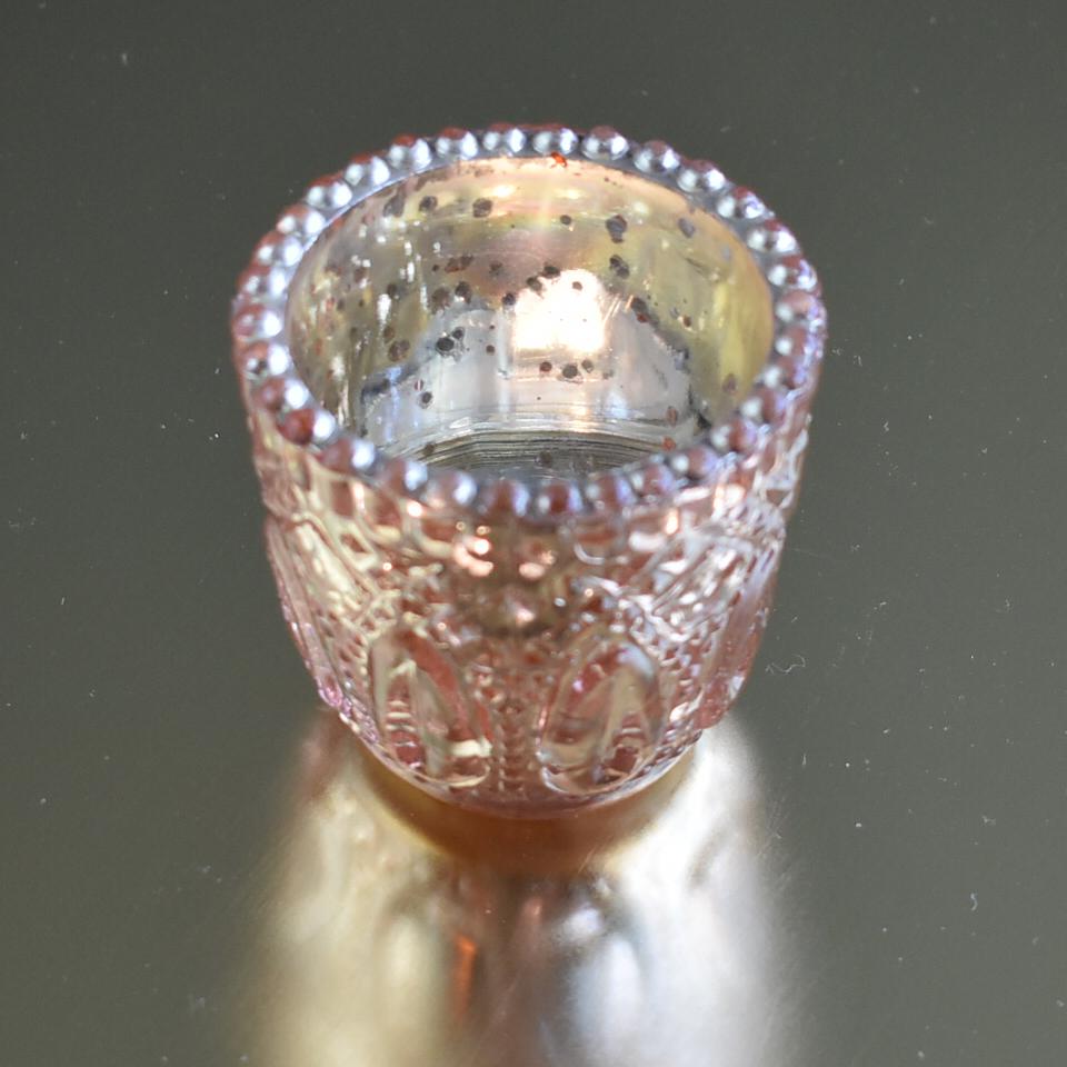 6-Pack Lillian Faceted Vintage Glass Candle Holders (Rose Gold Pink) For Use with Tea Lights - Luna Bazaar | Boho &amp; Vintage Style Decor