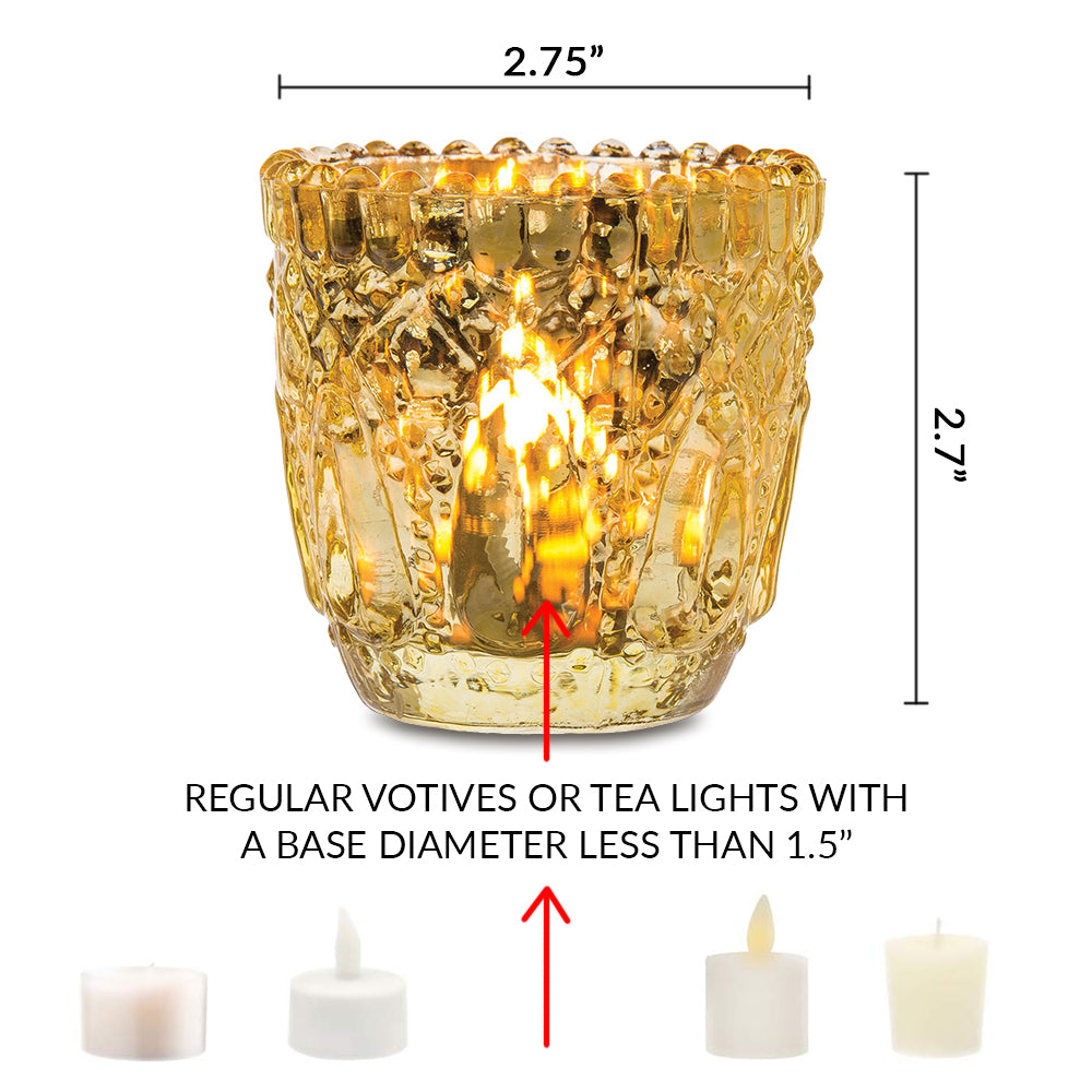 Faceted Vintage Mercury Glass Candle Holder (2.75-Inch, Lillian Design, Rose Gold Pink) - For Use with Tea Lights - For Home Decor and Wedding Decorations - LunaBazaar.com - Discover. Decorate. Celebrate.