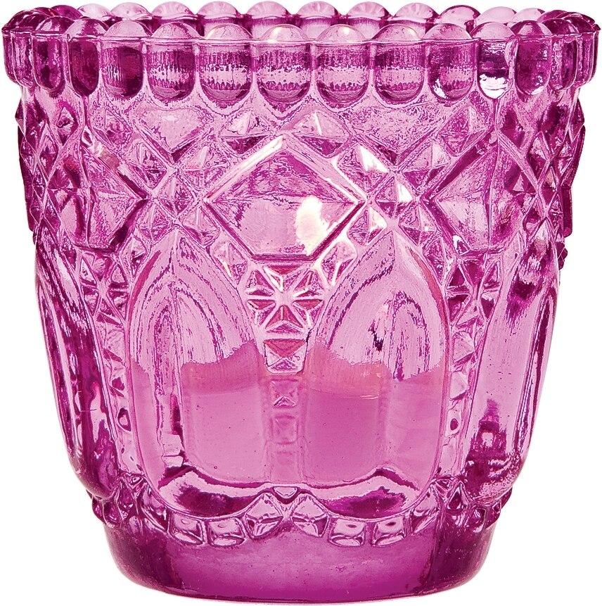 6-Pack Lillian Faceted Vintage Glass Candle Holders (Fuchsia Hot Pink) For Use with Tea Lights - For Home Decor, Parties and Wedding Decorations - Glass Votive Holders - Luna Bazaar | Boho &amp; Vintage Style Decor
