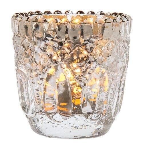 Lillian Faceted Vintage Glass Candle Holders (Silver, Single) For Use with Tea Lights - For Home Decor, Parties and Wedding Decorations - Luna Bazaar | Boho &amp; Vintage Style Decor