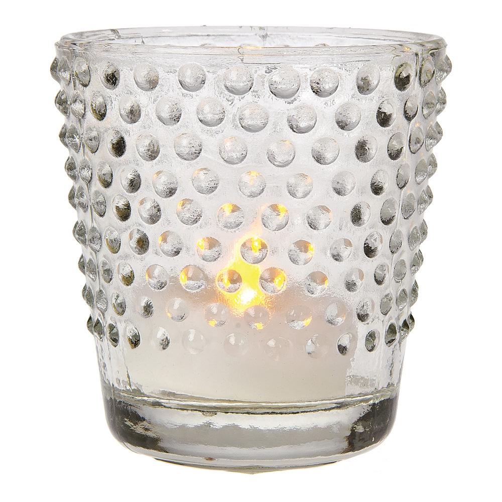 Glass Candle Holder (2.5-Inch, Candace Design, Hobnail Motif, Clear) - For Use with Tea Lights - For Home Decor, Parties, and Wedding Decorations - Luna Bazaar | Boho &amp; Vintage Style Decor