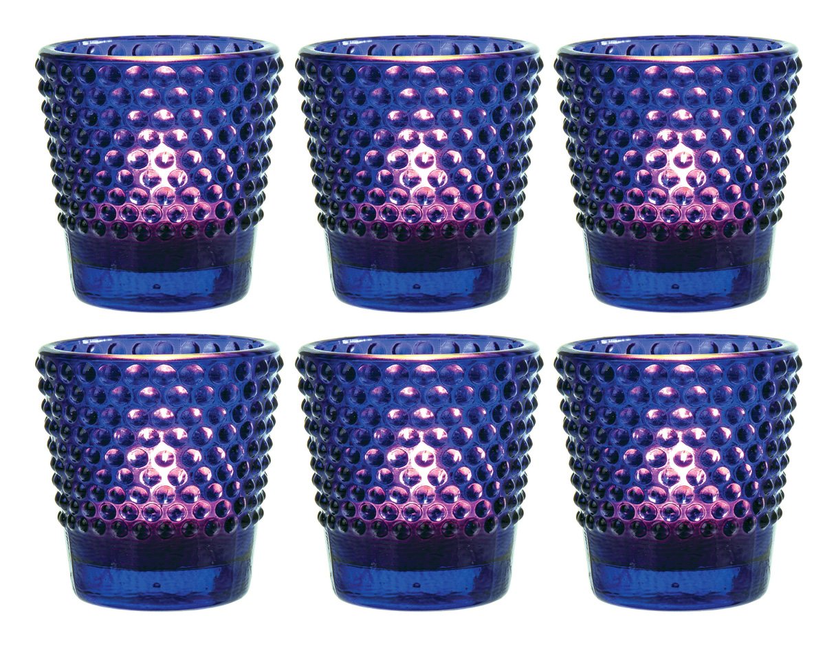 6-Pack Glass Candle Holder (2.5-Inch, Candace Design, Hobnail Motif, Cobalt Blue) - For Use with Tea Lights - Luna Bazaar | Boho &amp; Vintage Style Decor
