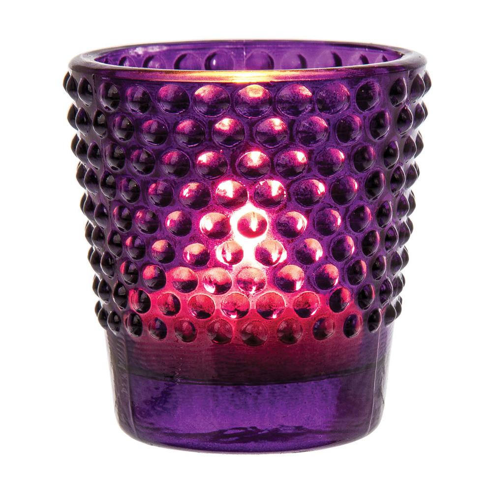 Vintage Glass Glass Candle Holder (2.5-Inch, Candace Design, Hobnail Motif, Purple) - For Use with Tea Lights - Home Decor and Wedding Decorations - Luna Bazaar | Boho &amp; Vintage Style Decor