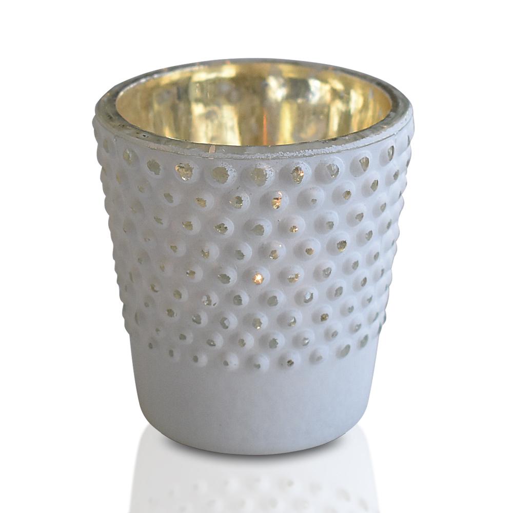 Candace Hobnail Design Mercury Glass Candle Holder - Antique White For Use with Tea Lights - Luna Bazaar | Boho &amp; Vintage Style Decor