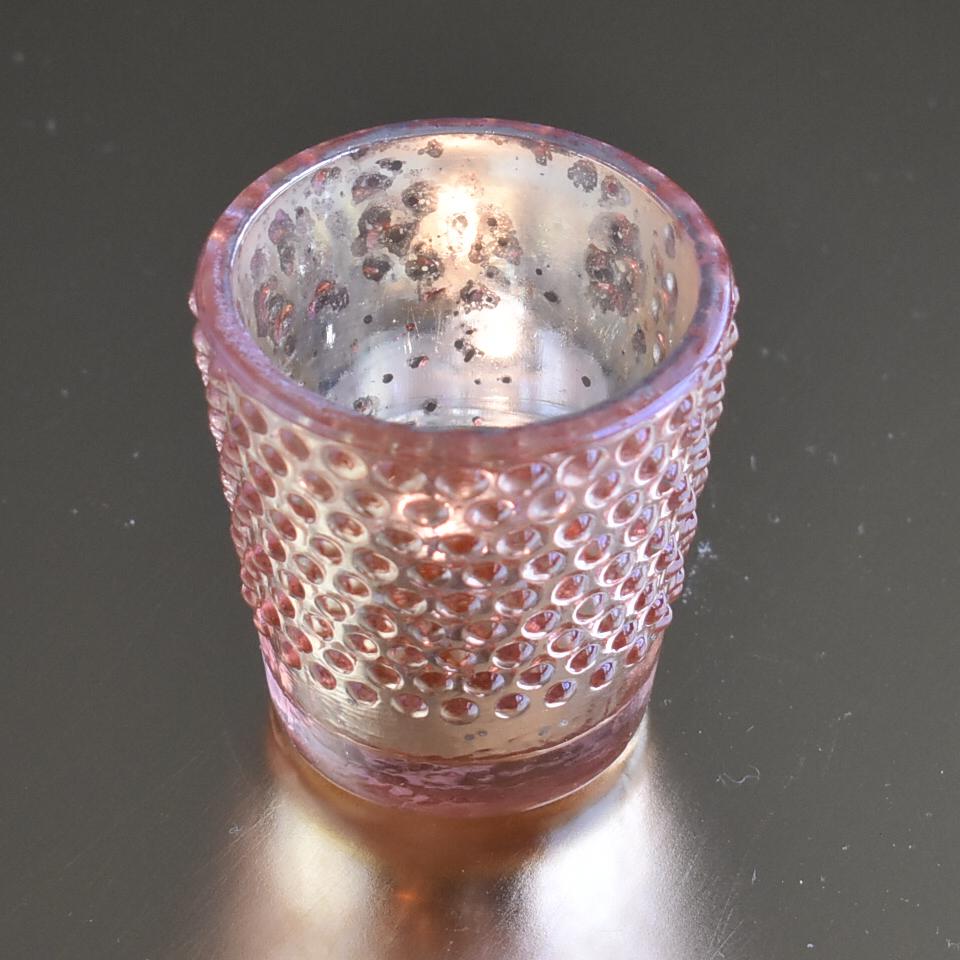 6-Pack Candace Hobnail Design Mercury Glass Candle Holders (Rose Gold Pink) For Use with Tea Lights - Luna Bazaar | Boho &amp; Vintage Style Decor