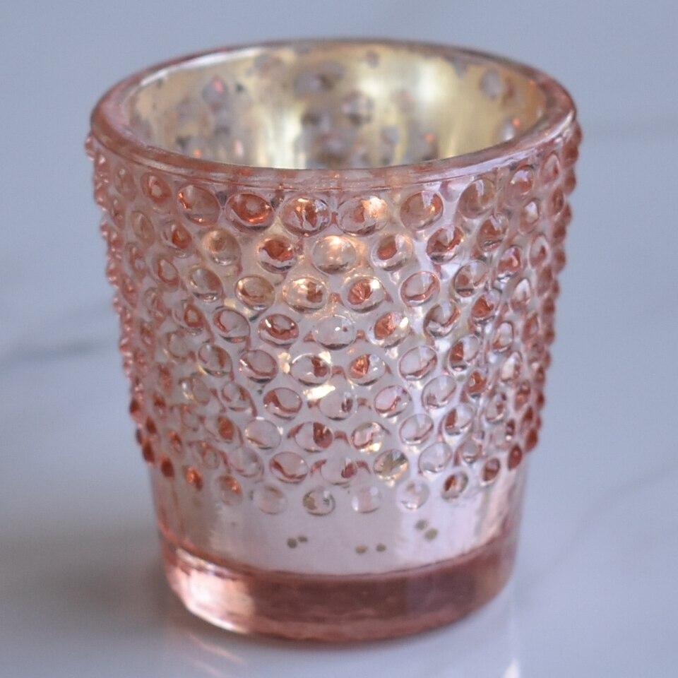 Candace Hobnail Design Mercury Glass Candle Holder (Rose Gold Pink, Single) For Use with Tea Lights - Luna Bazaar | Boho &amp; Vintage Style Decor