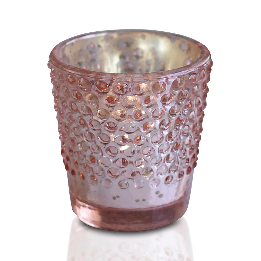 Candace Hobnail Design Mercury Glass Candle Holder (Rose Gold Pink, Single) For Use with Tea Lights - Luna Bazaar | Boho &amp; Vintage Style Decor