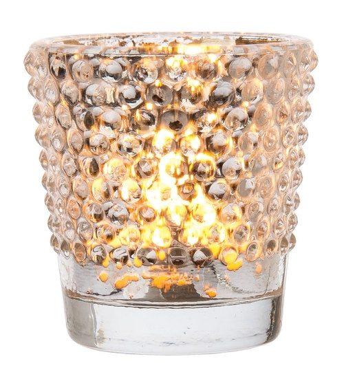 Vintage Mercury Glass Candle Holder (2.5-Inch, Candace Design, Hobnail Motif, Silver) - For Use with Tea Lights - For Home Decor, Parties, and Wedding Decorations - Luna Bazaar | Boho &amp; Vintage Style Decor