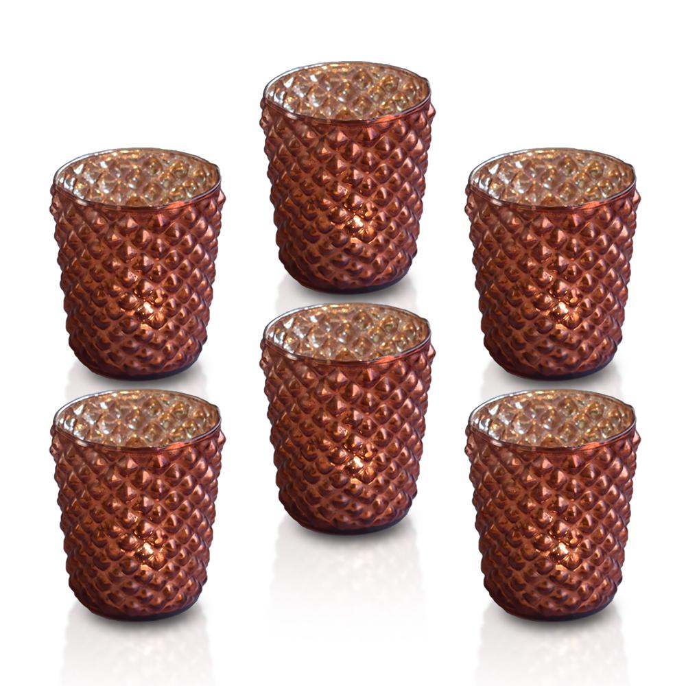 6-Pack Zariah Mercury Glass Tealight Holders (Rustic Copper Red) For Use with Tea Lights - For Home Decor, Parties and Wedding Decorations - Mercury Glass Votive Holders - Luna Bazaar | Boho &amp; Vintage Style Decor