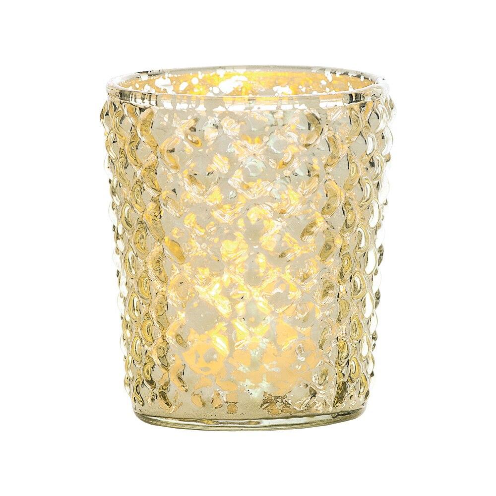 Vintage Mercury Glass Candle Holder (3-Inch, Zariah Design, Gold) - For Use with Tea Lights - For Home Decor, Parties, and Wedding Decorations - Luna Bazaar | Boho &amp; Vintage Style Decor