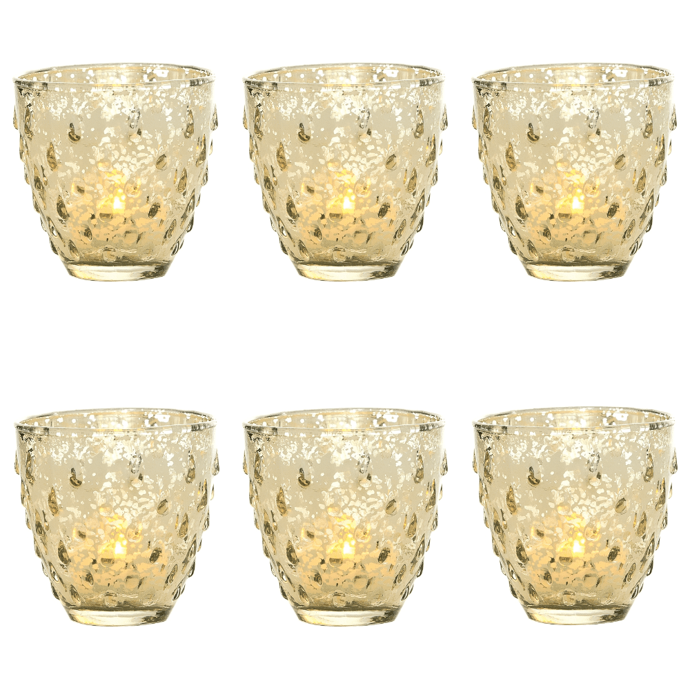 6-Pack Vintage Mercury Glass Candle Holder (3.25-Inch, Small Deborah Design, Gold) - For Use with Tea Lights - Luna Bazaar | Boho &amp; Vintage Style Decor