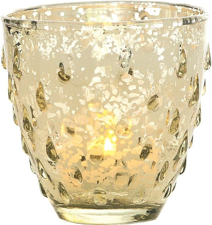 Vintage Mercury Glass Candle Holder (3.25-Inch, Small Deborah Design, Gold) - For Use with Tea Lights - Home Decor, Parties and Wedding Decorations - Luna Bazaar | Boho &amp; Vintage Style Decor