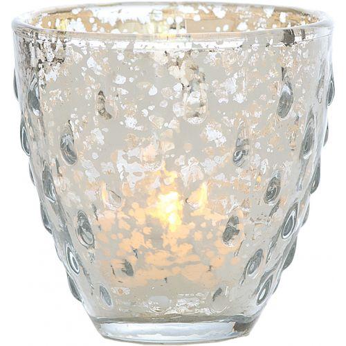 Vintage Mercury Glass Candle Holder (3.25-Inch, Small Deborah Design, Silver) - For Use with Tea Lights - For Home Decor, Parties, and Wedding Decorations - Luna Bazaar | Boho &amp; Vintage Style Decor