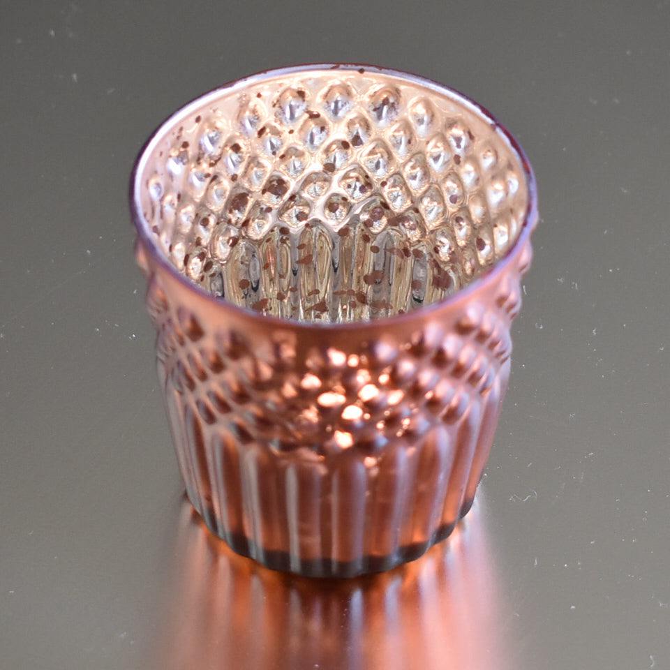 Mercury Glass Tealight Holder (2.75-Inch, Ophelia Design, Rustic Copper Red) - For Use with Tea Lights - For Home Decor, Parties and Wedding Decorations - LunaBazaar.com - Discover. Decorate. Celebrate.
