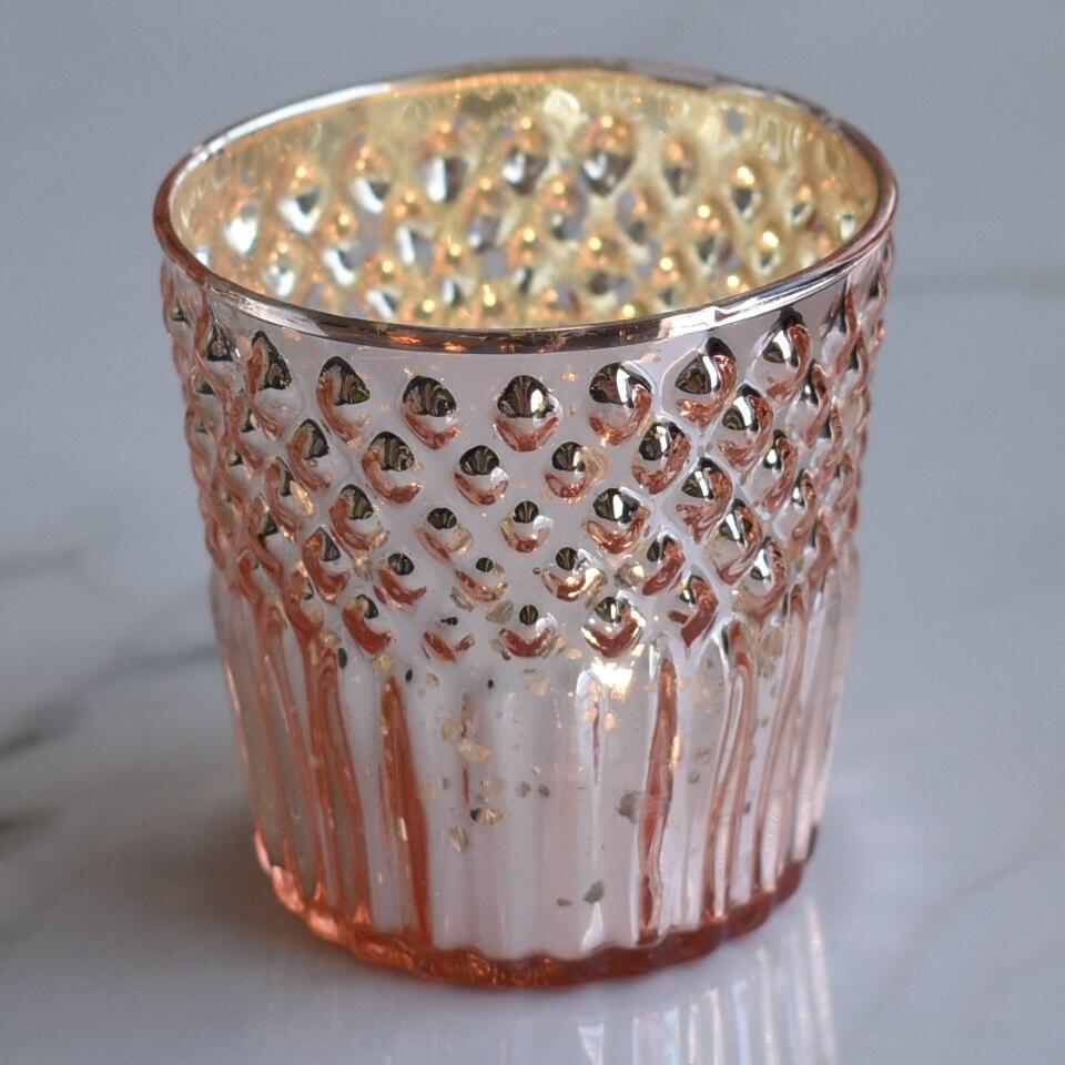 Ophelia Mercury Glass Tealight Holder (Rose Gold Pink, Single) For Use with Tea Lights - For Home Decor, Parties and Wedding Decorations - Mercury Glass Votive Holders - Luna Bazaar | Boho &amp; Vintage Style Decor