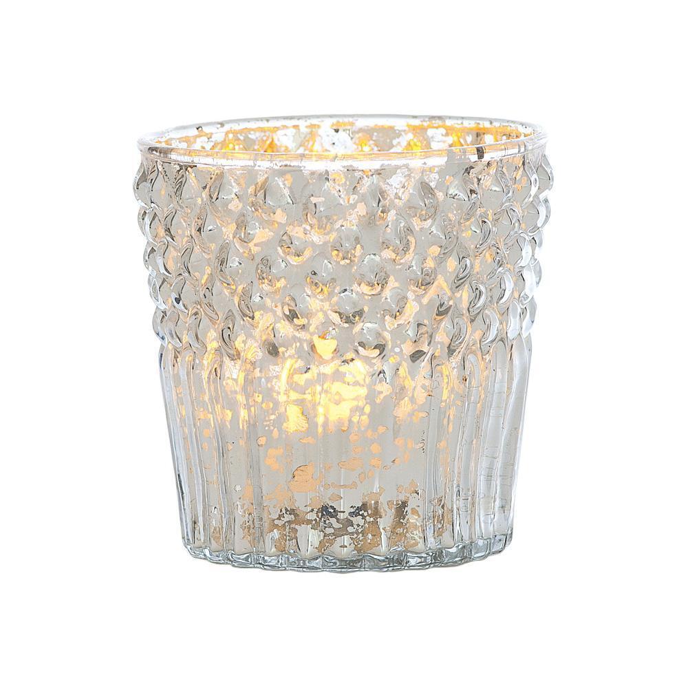 Vintage Elegance Silver Mercury Glass Tea Light Votive Candle Holders (Set of 5, Assorted Designs and Sizes) - Luna Bazaar | Boho &amp; Vintage Style Decor