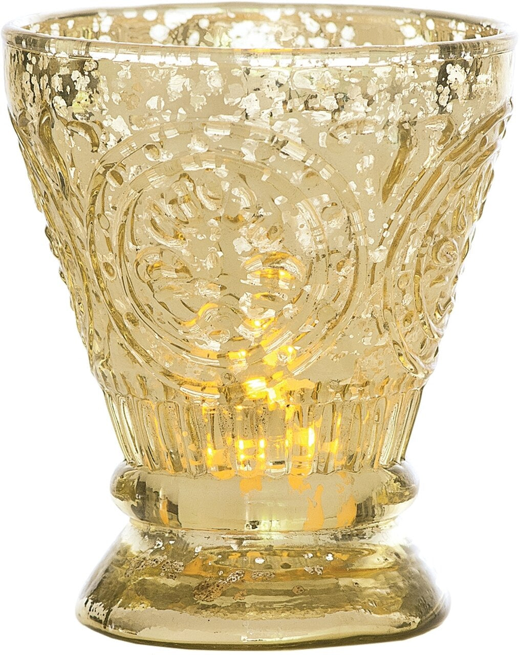 2-PACK | Vintage Mercury Glass Candle Holder (4-Inch, Rosemary Design, Gold) - For Use with Tea Lights - For Home Decor, Parties, and Wedding Decorations