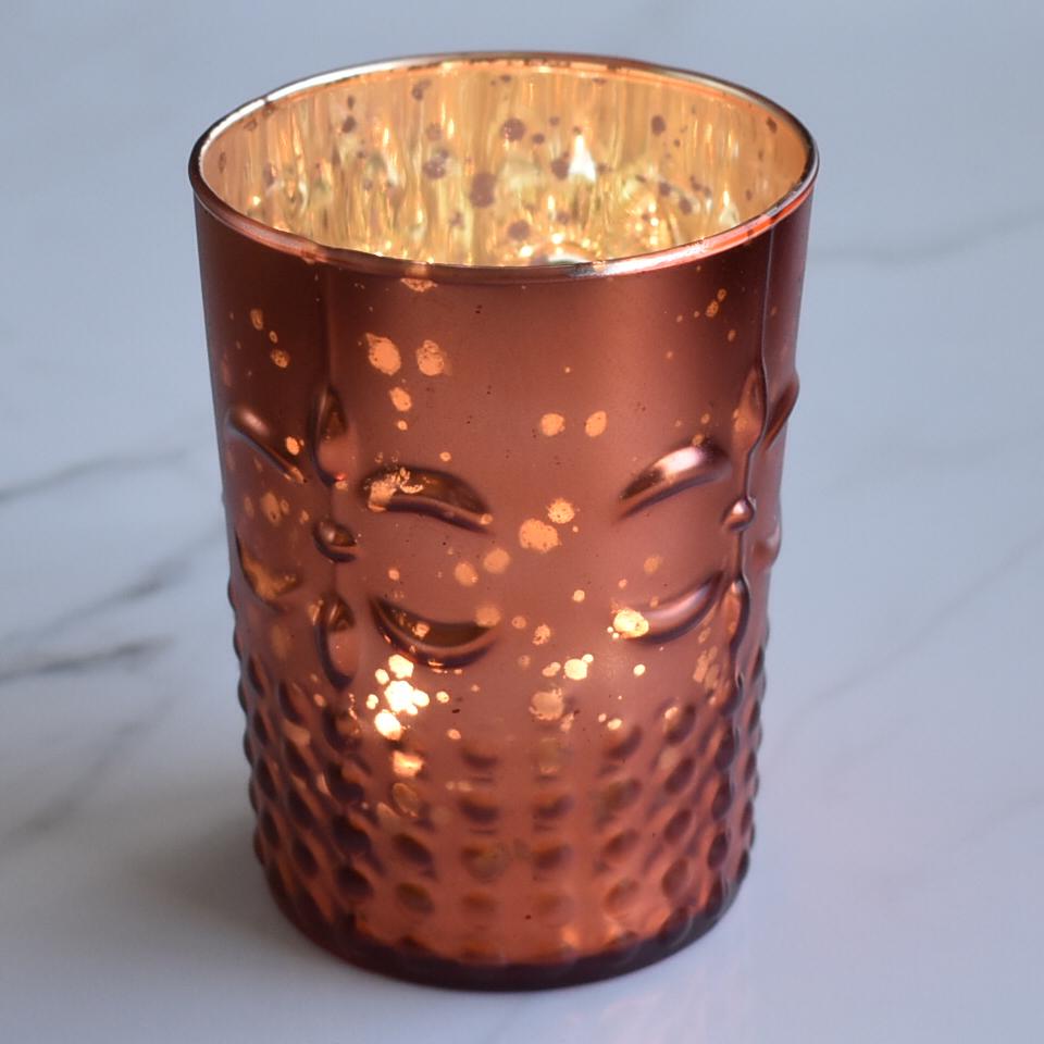 Fleur Mercury Glass Tealight Holder (Rustic Copper Red, Single) For Use with Tea Lights - For Home Decor, Parties and Wedding Decorations - Mercury Glass Votive Holders - LunaBazaar.com - Discover. Celebrate. Decorate.