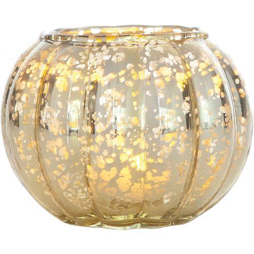 Small Vintage Mercury Glass Candle Holder (3.5-Inch, Autumn Design, Gold) - For Home Decor, Party Decorations, and Wedding Centerpieces - Luna Bazaar | Boho &amp; Vintage Style Decor