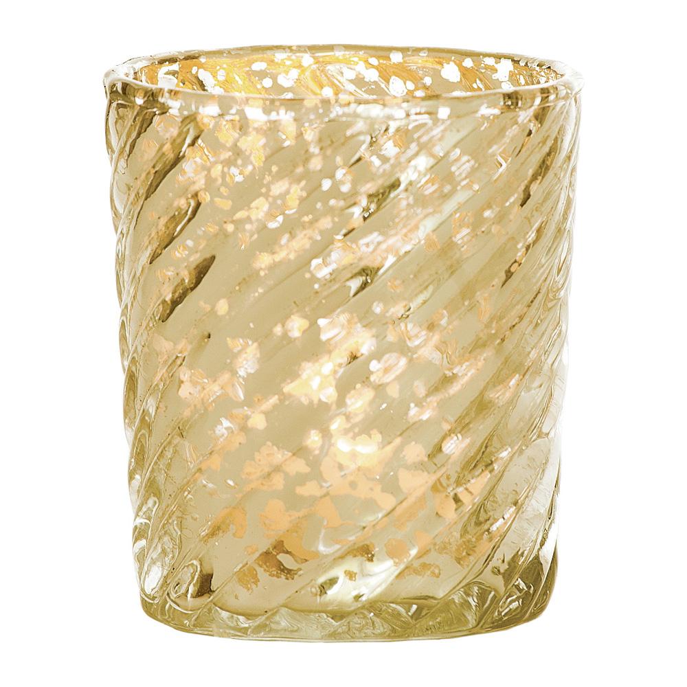 6-Pack Mercury Glass Candle Holder (3-Inch, Grace Design, Gold) - for use with Tea Lights - for Home Décor, Parties and Wedding Decorations - Luna Bazaar | Boho &amp; Vintage Style Decor