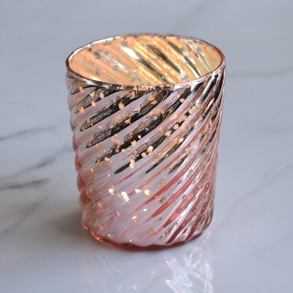 Mercury Glass Candle Holder (3-Inch, Grace Design, Rose Gold Pink) - for use with Tea Lights - for Home Décor, Parties and Wedding Decorations - Luna Bazaar | Boho &amp; Vintage Style Decor