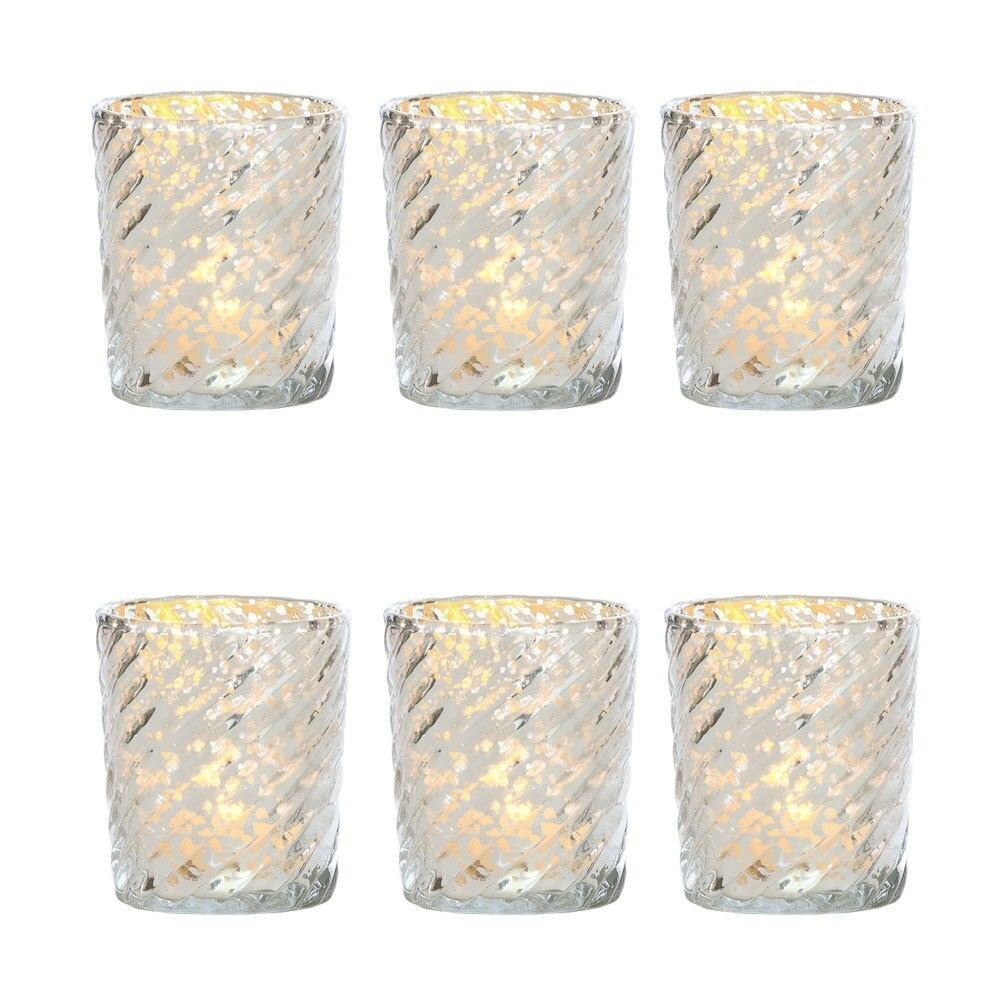6-Pack Mercury Glass Candle Holder (3-Inch, Grace Design, Silver) - for use with Tea Lights - for Home Décor, Parties and Wedding Decorations - Luna Bazaar | Boho &amp; Vintage Style Decor