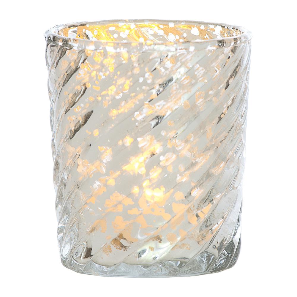 Royal Flush Mercury Glass Tealight Votive Candle Holders (Silver, Set of 4, Assorted Designs and Sizes) - for Weddings, Events, Parties, and Home Décor, Ideal Housewarming Gift - Luna Bazaar | Boho &amp; Vintage Style Decor