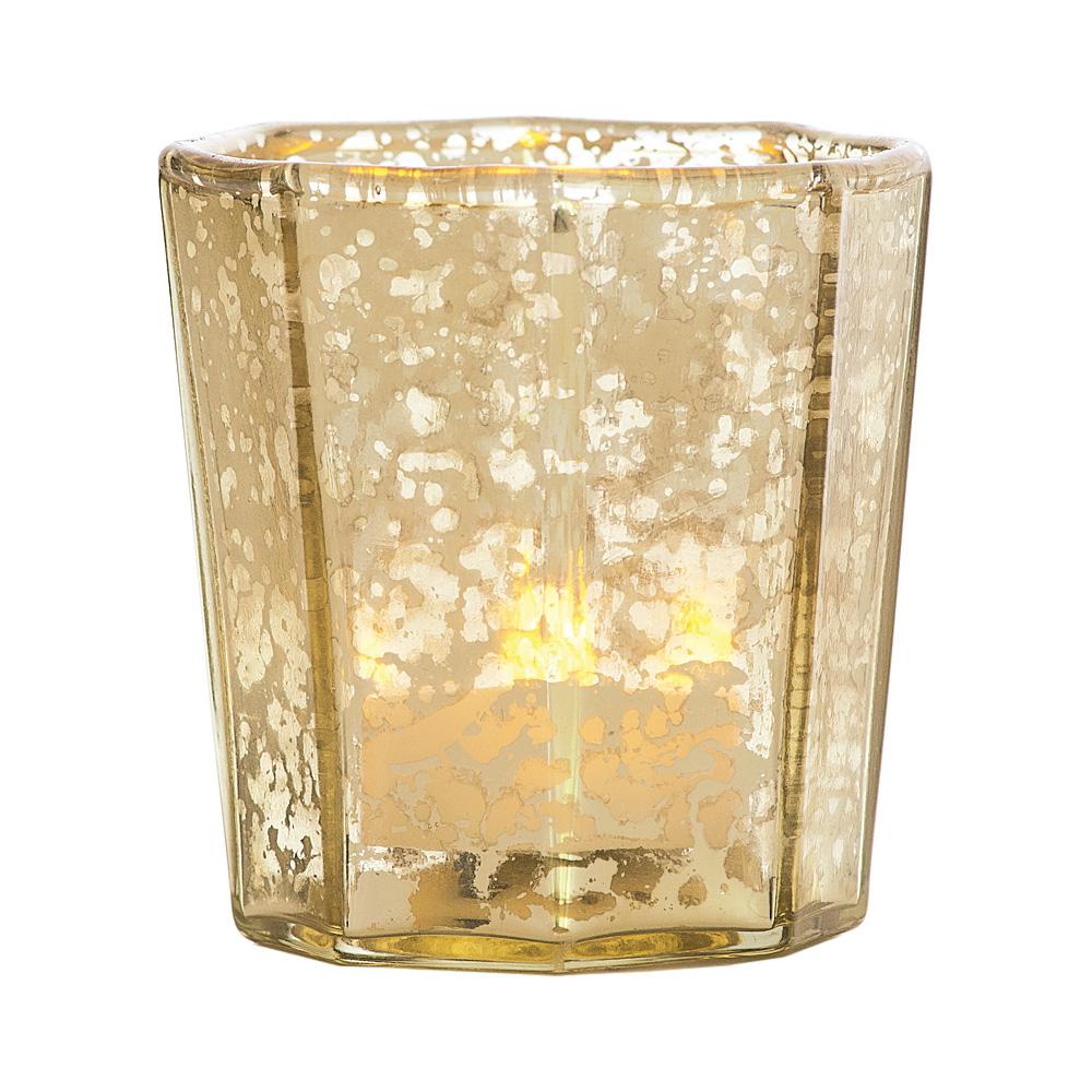 6-Pack Vintage Mercury Glass Candle Holder (2.75-Inch, Patricia Design, Gold) - For Use with Tea Lights - For Home Decor, Parties, and Wedding Decorations - Luna Bazaar | Boho &amp; Vintage Style Decor