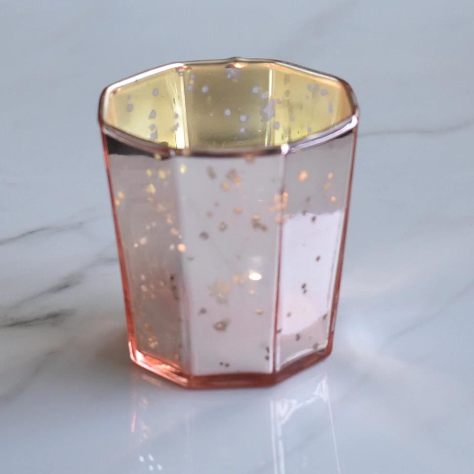 6-Pack Patricia Mercury Glass Tealight Holders (Rose Gold Pink) For Use with Tea Lights - For Home Decor, Parties and Wedding Decorations - Luna Bazaar | Boho &amp; Vintage Style Decor