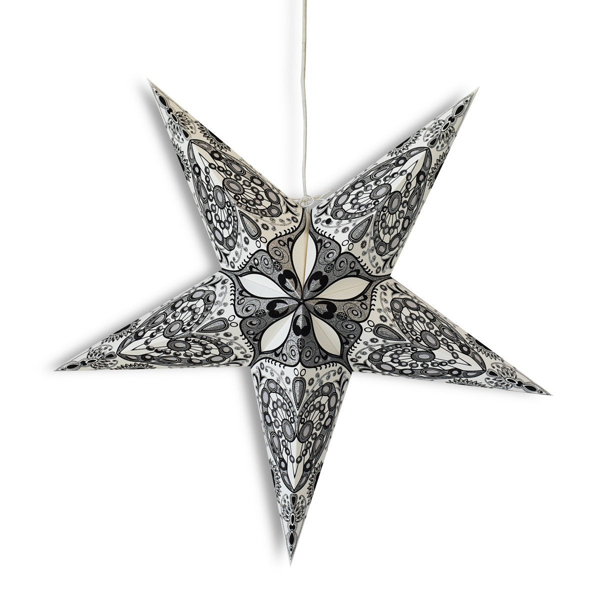 3-PACK + Cord | 24&quot; White Victoria Glitter Paper Star Lantern and Lamp Cord Hanging Decoration - LunaBazaar.com - Discover. Decorate. Celebrate.