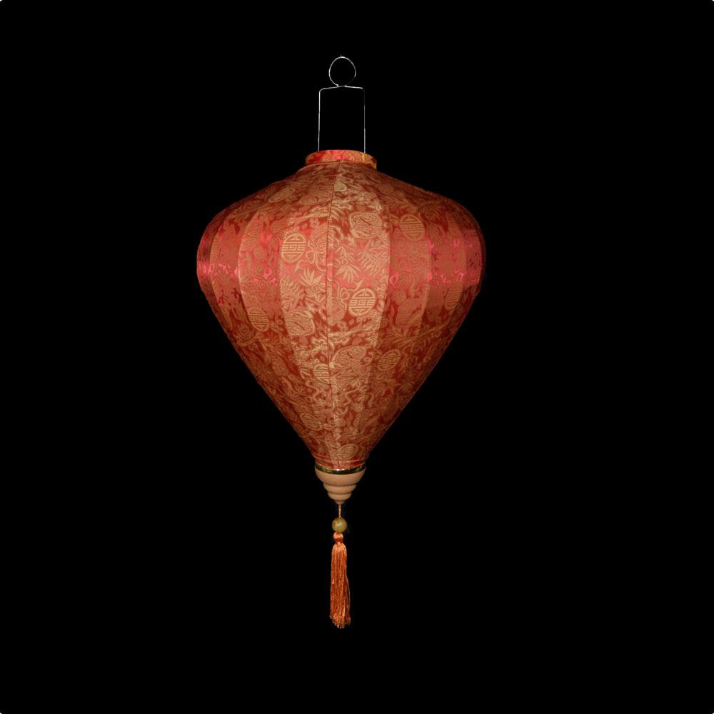 Small Red / Orange Vietnamese Silk Lantern, Garlic Umbrella Shaped - Luna Bazaar | Boho & Vintage Style Decor