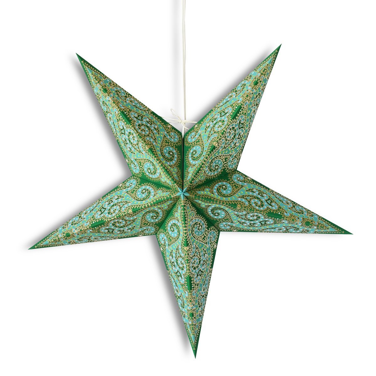 3-PACK + Cord | 24&quot; Green Vines Glitter Paper Star Lantern and Lamp Cord Hanging Decoration - LunaBazaar.com - Discover. Decorate. Celebrate.