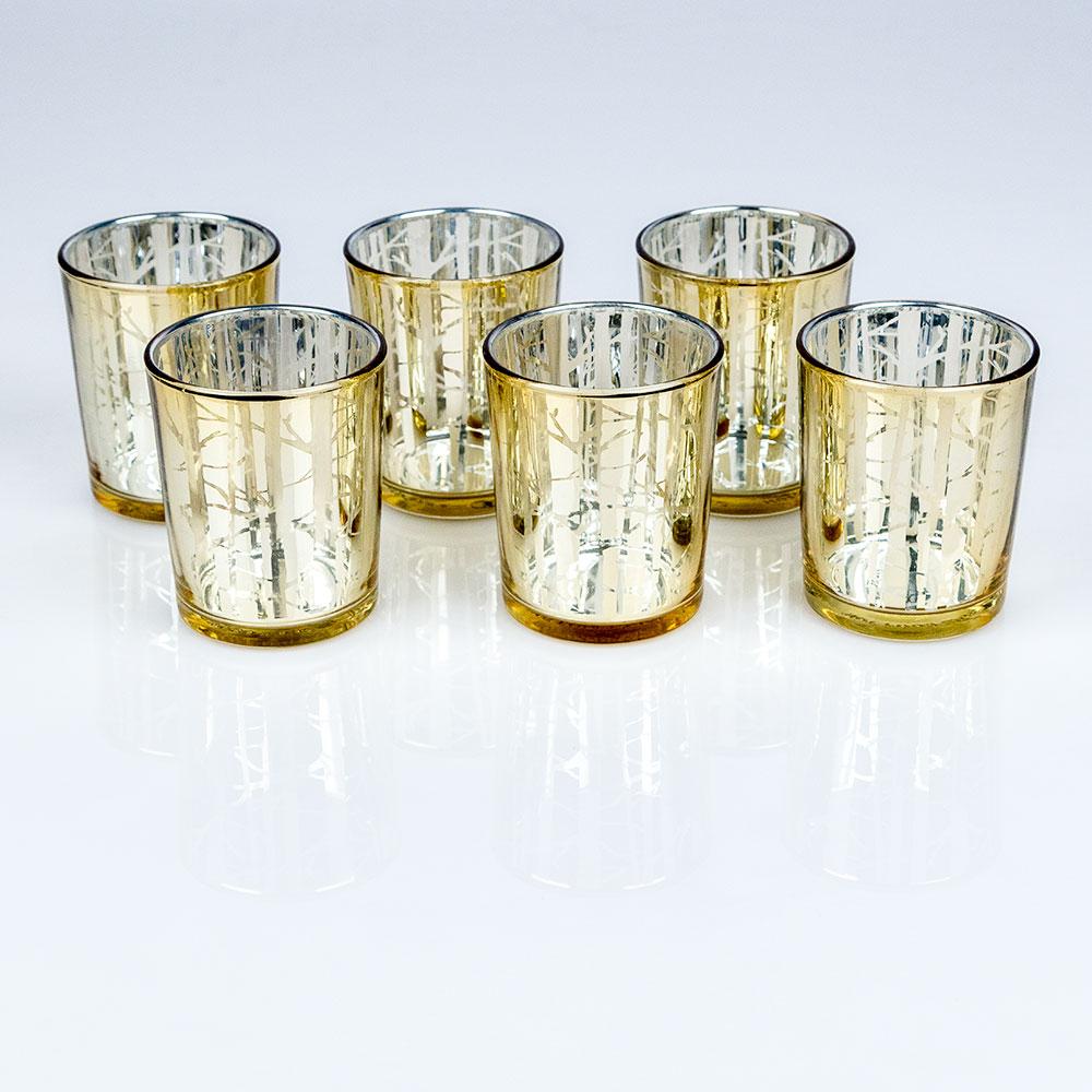 CLOSEOUT Birch Forest Votive Tea Light Glass Candle Holder - Gold (2.5 Inches) (6 PACK) - Luna Bazaar | Boho &amp; Vintage Style Decor