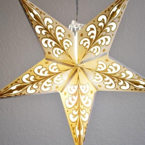3-PACK + Cord | Gold Glitter Wave 24&quot; Illuminated Paper Star Lanterns and Lamp Cord Hanging Decorations - LunaBazaar.com - Discover. Decorate. Celebrate.