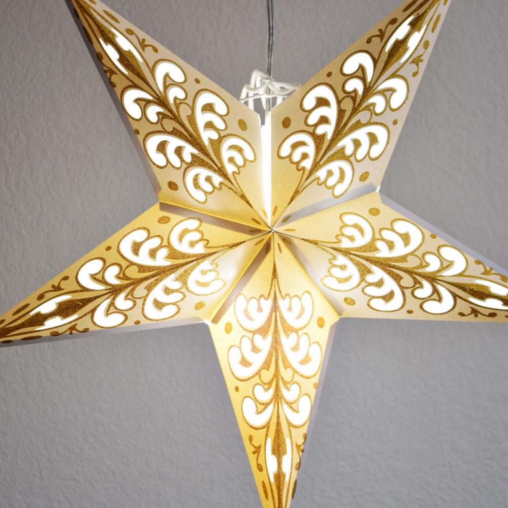 24&quot; Gold Wave Glitter Paper Star Lantern, Hanging - Luna Bazaar | Boho &amp; Vintage Style Decor