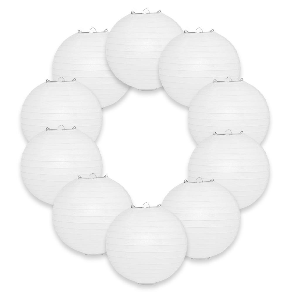 10-Pack 18 Inch White Parallel Ribbing Round Paper Lanterns - Luna Bazaar | Boho &amp; Vintage Style Decor