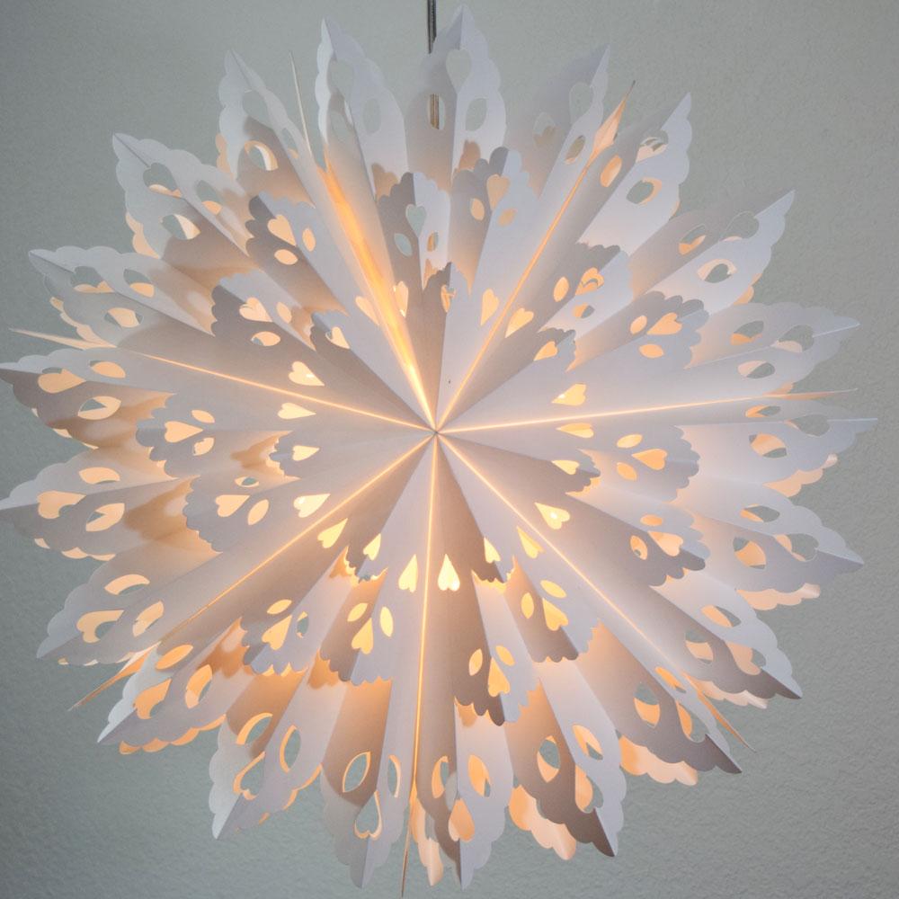 Quasimoon Pizzelle Paper Star Lantern (24-Inch, White, Winter Wreath Snowflake Design) - Great With or Without Lights - Holiday Snowflake Decorations