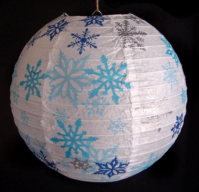 14 Inch White Snowflake Christmas Holiday Paper Lantern - Luna Bazaar | Boho &amp; Vintage Style Decor