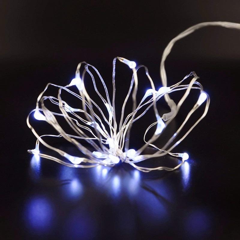 7.5 FT 20 LED Battery Operated Cool White Fairy String Lights With Silver Wire - Luna Bazaar | Boho &amp; Vintage Style Decor