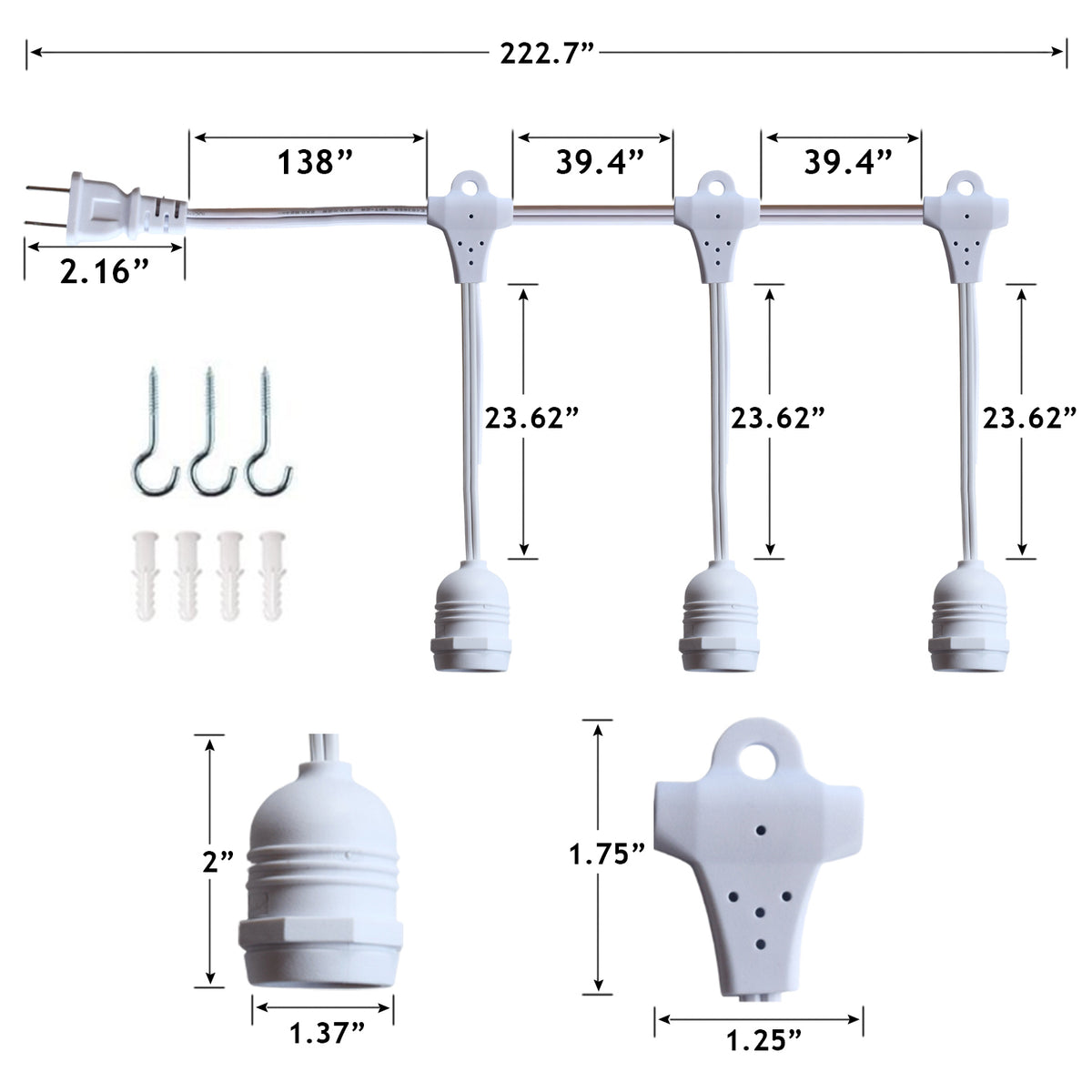 Triple Socket White Weatherproof Outdoor Pendant Light Lamp Cord for Lanterns, E26, 19 FT - Luna Bazaar | Boho &amp; Vintage Style Decor