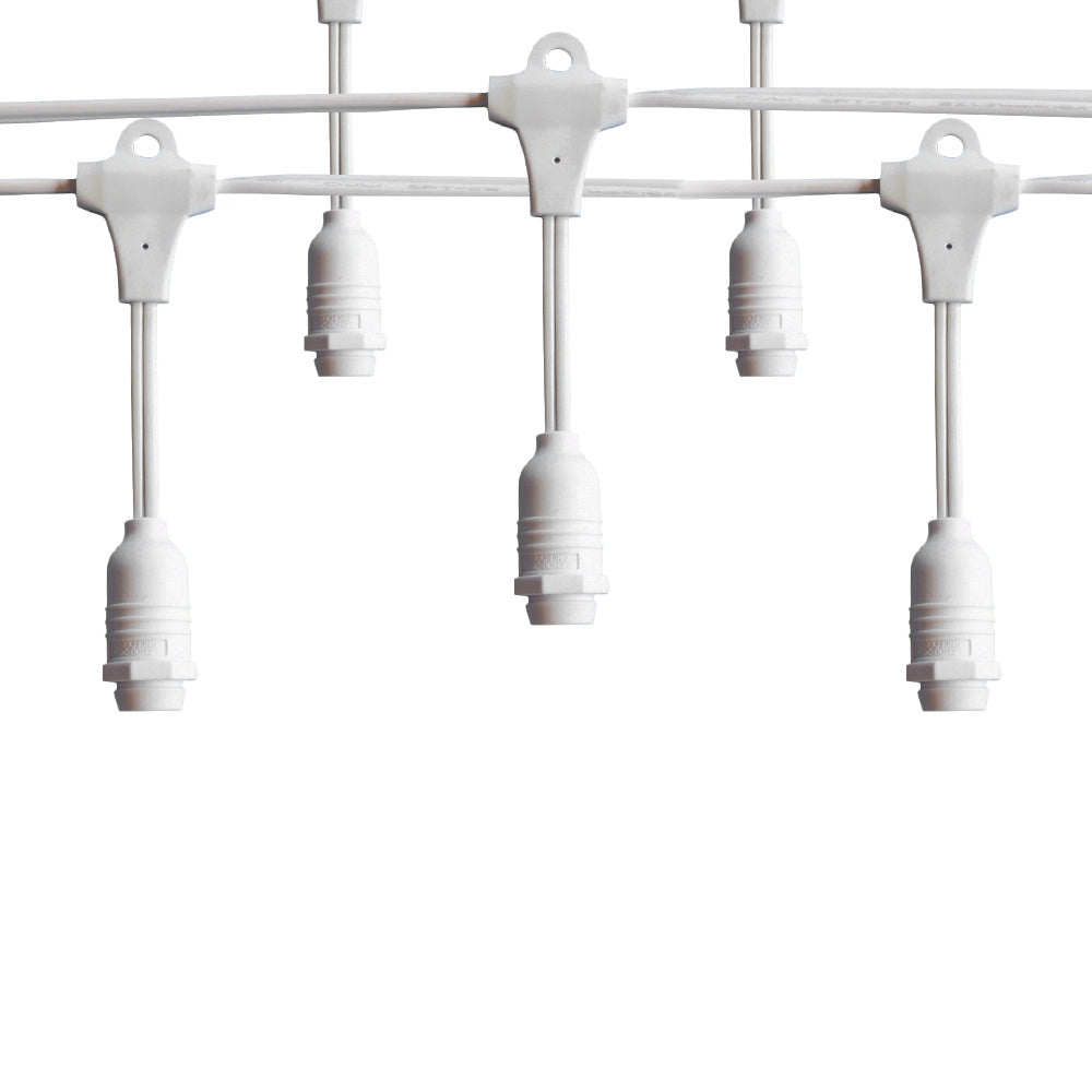25 Socket Suspended Outdoor Commercial String Light Set, Shatterproof LED Bulbs, 29 FT White Cord w/ E12 C7 Base, Weatherproof - Luna Bazaar | Boho &amp; Vintage Style Decor