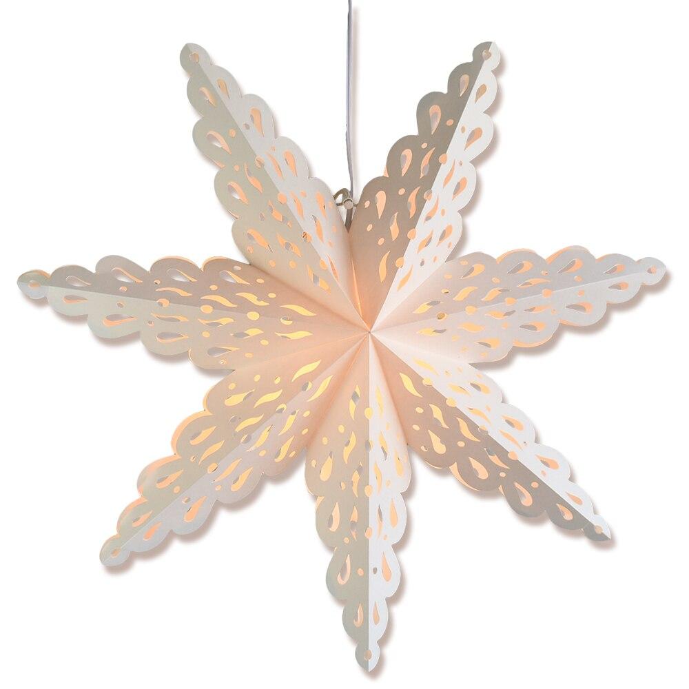 3-PACK + Cord | White Winter Holiday Spirit 24&quot; Pizzelle Designer Illuminated Paper Star Lanterns and Lamp Cord Hanging Decorations - LunaBazaar.com - Discover. Decorate. Celebrate.