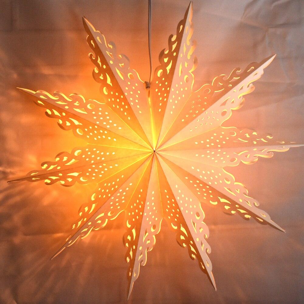3-PACK + Cord | White Winter Ice Crystal 24&quot; Pizzelle Designer Illuminated Paper Star Lanterns and Lamp Cord Hanging Decorations - LunaBazaar.com - Discover. Decorate. Celebrate.