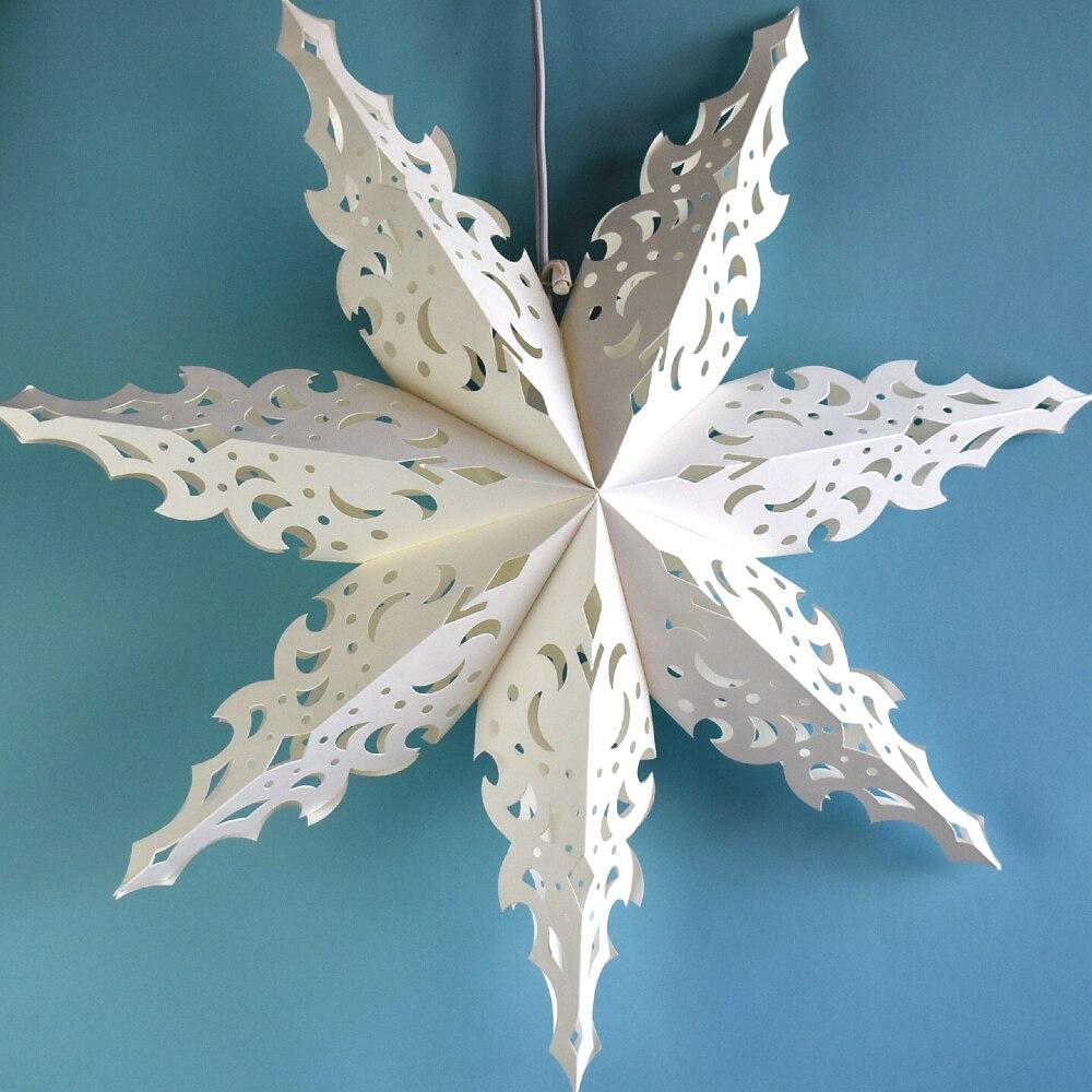 3-PACK + Cord | White Winter North Star 24&quot; Pizzelle Designer Illuminated Paper Star Lanterns and Lamp Cord Hanging Decorations - LunaBazaar.com - Discover. Decorate. Celebrate.