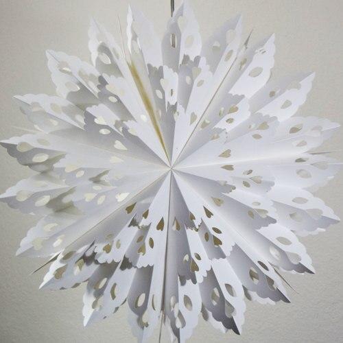3-PACK + Cord | White Winter Wreath 24&quot; Pizzelle Designer Illuminated Paper Star Lanterns and Lamp Cord Hanging Decorations - LunaBazaar.com - Discover. Decorate. Celebrate.